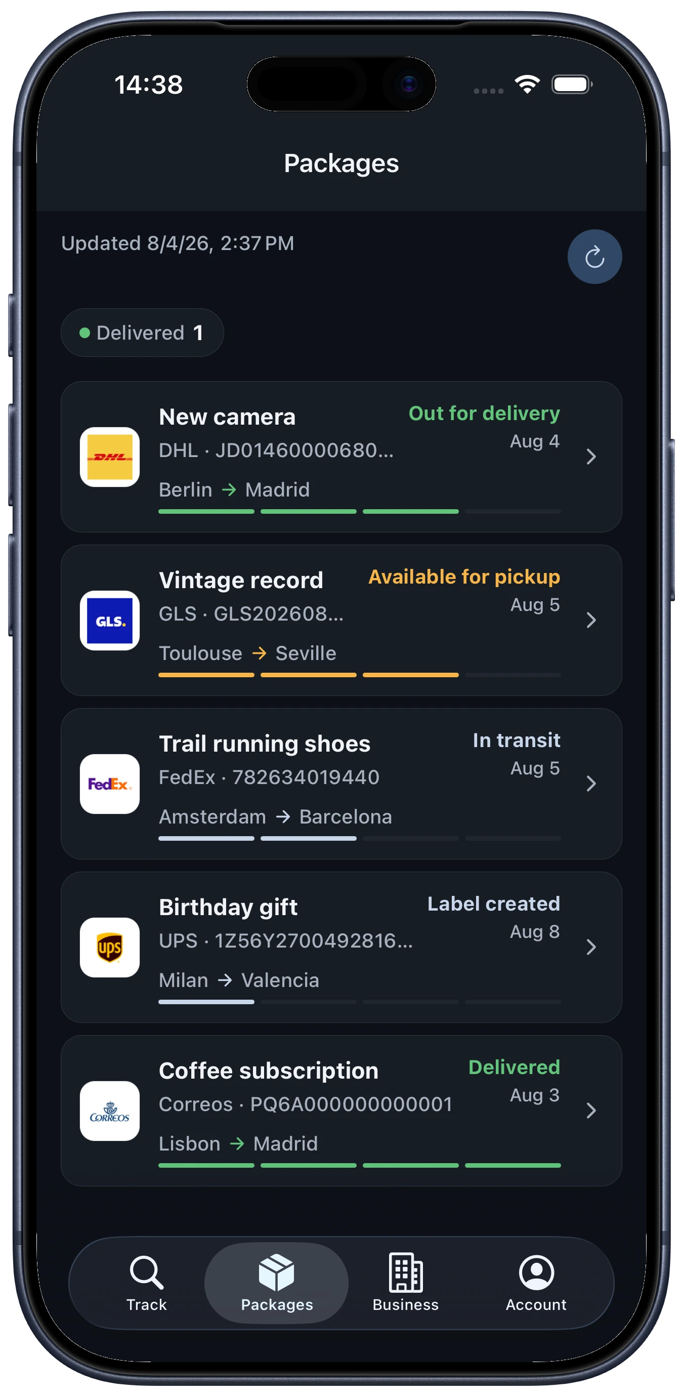 Saved consumer packages in the Provanza mobile app